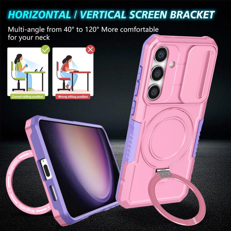 For Samsung Galaxy S25 5G Sliding Camshield MagSafe Holder TPU Hybrid PC Phone Case(Purple Pink) - Galaxy S25 5G Cases by PMC TechLife | Online Shopping South Africa | PMC TechLife | Buy Now Pay Later Mobicred