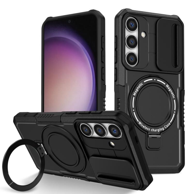 For Samsung Galaxy S25+ 5G Sliding Camshield MagSafe Holder TPU Hybrid PC Phone Case(Black) - Galaxy S25+ 5G Cases by PMC TechLife | Online Shopping South Africa | PMC TechLife | Buy Now Pay Later Mobicred