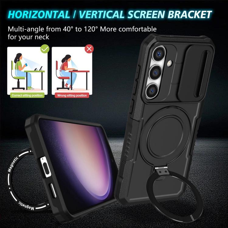 For Samsung Galaxy S25+ 5G Sliding Camshield MagSafe Holder TPU Hybrid PC Phone Case(Black) - Galaxy S25+ 5G Cases by PMC TechLife | Online Shopping South Africa | PMC TechLife | Buy Now Pay Later Mobicred