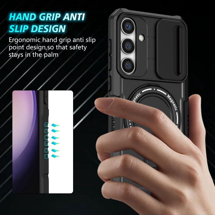 For Samsung Galaxy S25+ 5G Sliding Camshield MagSafe Holder TPU Hybrid PC Phone Case(Black) - Galaxy S25+ 5G Cases by PMC TechLife | Online Shopping South Africa | PMC TechLife | Buy Now Pay Later Mobicred