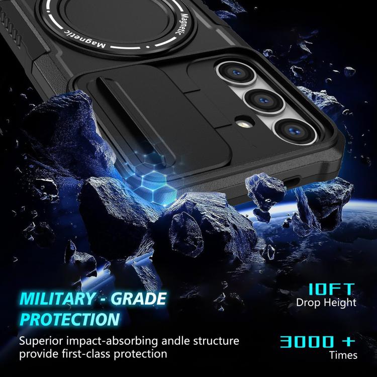 For Samsung Galaxy S25+ 5G Sliding Camshield MagSafe Holder TPU Hybrid PC Phone Case(Black) - Galaxy S25+ 5G Cases by PMC TechLife | Online Shopping South Africa | PMC TechLife | Buy Now Pay Later Mobicred