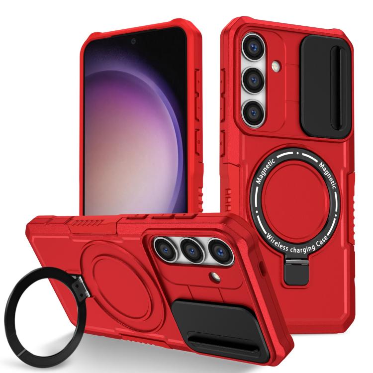 For Samsung Galaxy S25+ 5G Sliding Camshield MagSafe Holder TPU Hybrid PC Phone Case(Black White) - Galaxy S25+ 5G Cases by PMC TechLife | Online Shopping South Africa | PMC TechLife | Buy Now Pay Later Mobicred
