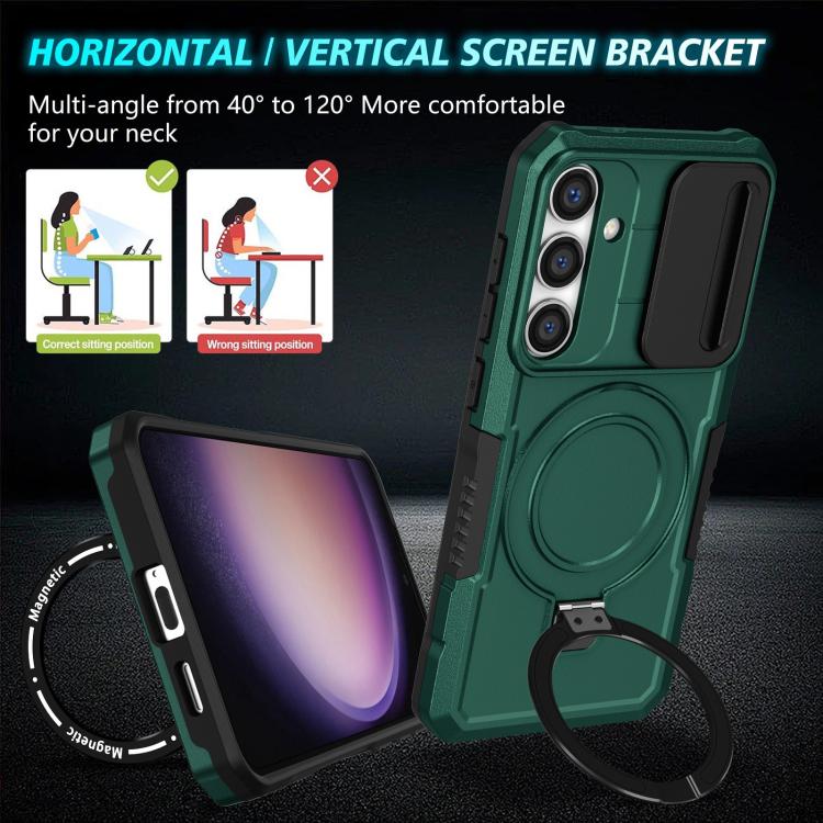 For Samsung Galaxy S25+ 5G Sliding Camshield MagSafe Holder TPU Hybrid PC Phone Case(Deep Green) - Galaxy S25+ 5G Cases by PMC TechLife | Online Shopping South Africa | PMC TechLife | Buy Now Pay Later Mobicred