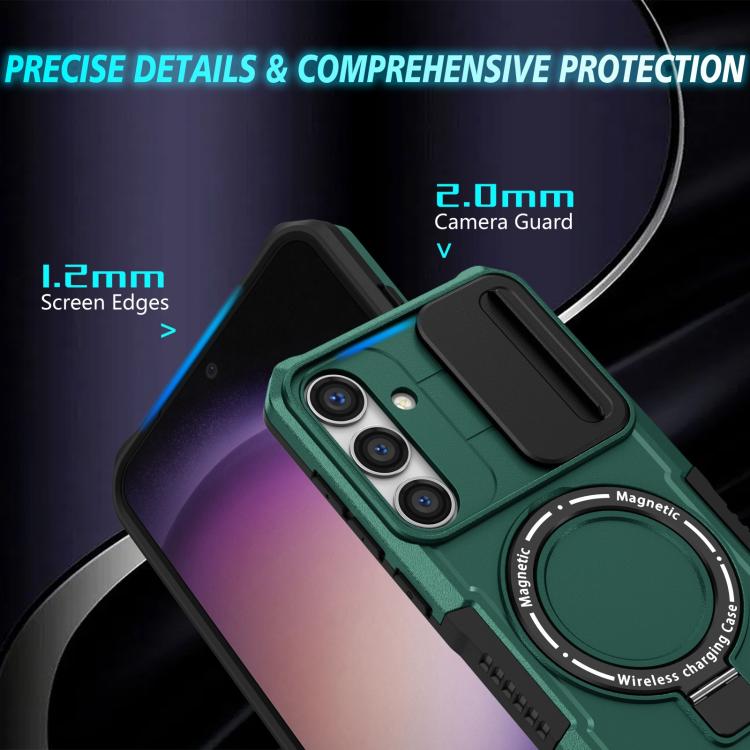 For Samsung Galaxy S25+ 5G Sliding Camshield MagSafe Holder TPU Hybrid PC Phone Case(Deep Green) - Galaxy S25+ 5G Cases by PMC TechLife | Online Shopping South Africa | PMC TechLife | Buy Now Pay Later Mobicred