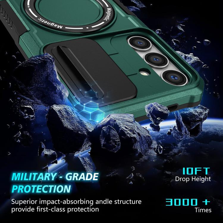 For Samsung Galaxy S25+ 5G Sliding Camshield MagSafe Holder TPU Hybrid PC Phone Case(Deep Green) - Galaxy S25+ 5G Cases by PMC TechLife | Online Shopping South Africa | PMC TechLife | Buy Now Pay Later Mobicred
