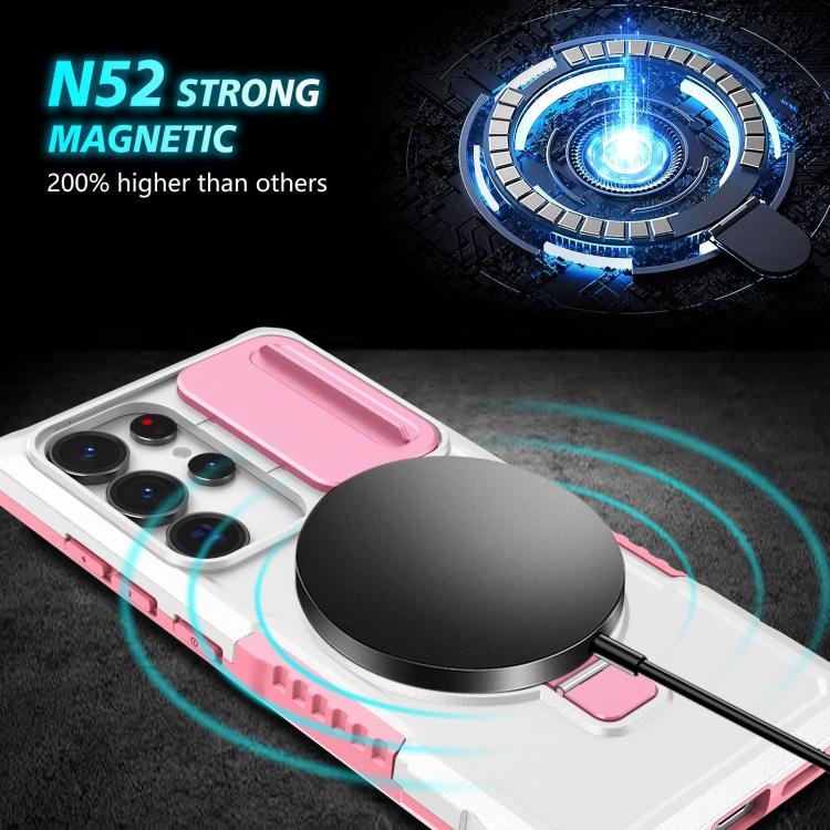For Samsung Galaxy S25 Ultra 5G Sliding Camshield MagSafe Holder TPU Hybrid PC Phone Case(Pink White) - Galaxy S25 Ultra 5G Cases by PMC TechLife | Online Shopping South Africa | PMC TechLife | Buy Now Pay Later Mobicred