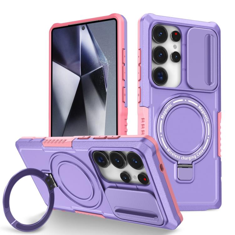 For Samsung Galaxy S25 Ultra 5G Sliding Camshield MagSafe Holder TPU Hybrid PC Phone Case(Pink Purple) - Galaxy S25 Ultra 5G Cases by PMC TechLife | Online Shopping South Africa | PMC TechLife | Buy Now Pay Later Mobicred
