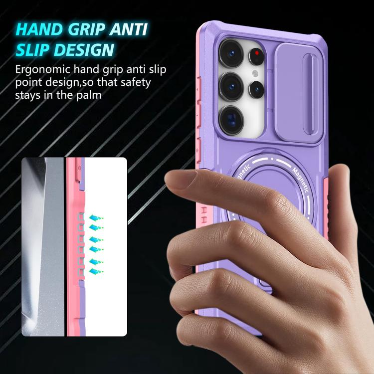 For Samsung Galaxy S25 Ultra 5G Sliding Camshield MagSafe Holder TPU Hybrid PC Phone Case(Pink Purple) - Galaxy S25 Ultra 5G Cases by PMC TechLife | Online Shopping South Africa | PMC TechLife | Buy Now Pay Later Mobicred