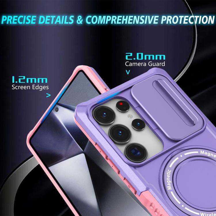 For Samsung Galaxy S25 Ultra 5G Sliding Camshield MagSafe Holder TPU Hybrid PC Phone Case(Pink Purple) - Galaxy S25 Ultra 5G Cases by PMC TechLife | Online Shopping South Africa | PMC TechLife | Buy Now Pay Later Mobicred