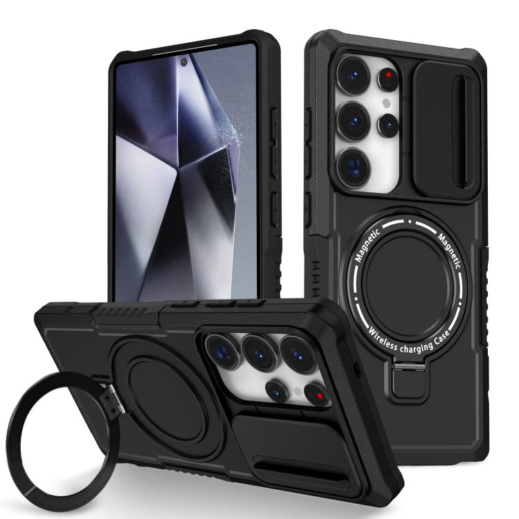 For Samsung Galaxy S25 Ultra 5G Sliding Camshield MagSafe Holder TPU Hybrid PC Phone Case(Black) - Galaxy S25 Ultra 5G Cases by PMC TechLife | Online Shopping South Africa | PMC TechLife | Buy Now Pay Later Mobicred