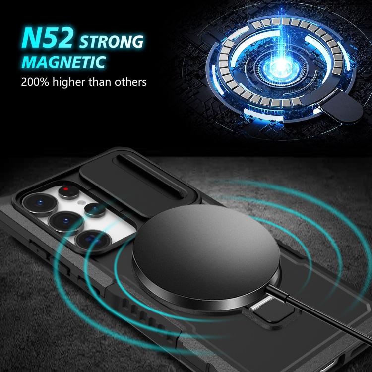 For Samsung Galaxy S25 Ultra 5G Sliding Camshield MagSafe Holder TPU Hybrid PC Phone Case(Black) - Galaxy S25 Ultra 5G Cases by PMC TechLife | Online Shopping South Africa | PMC TechLife | Buy Now Pay Later Mobicred