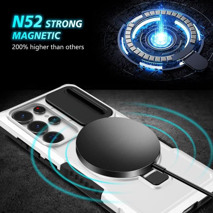 For Samsung Galaxy S25 Ultra 5G Sliding Camshield MagSafe Holder TPU Hybrid PC Phone Case(Black White) - free shipping - PMC TechLife - Order now!