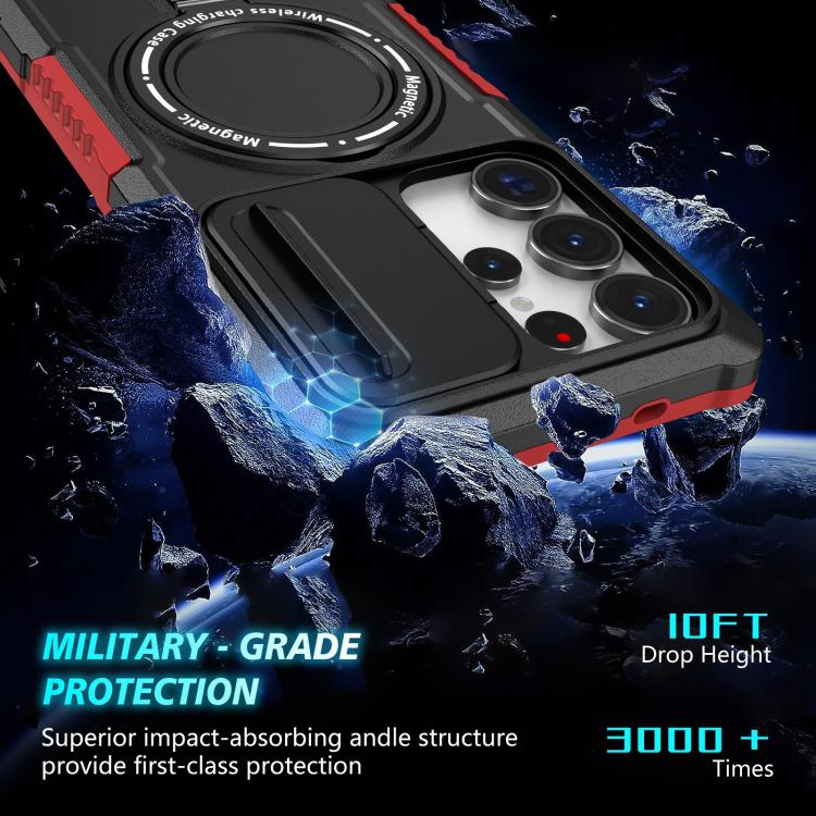 For Samsung Galaxy S25 Ultra 5G Sliding Camshield MagSafe Holder TPU Hybrid PC Phone Case(Black Red) - Galaxy S25 Ultra 5G Cases by PMC TechLife | Online Shopping South Africa | PMC TechLife | Buy Now Pay Later Mobicred