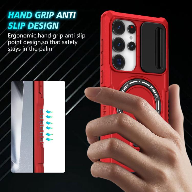 For Samsung Galaxy S25 Ultra 5G Sliding Camshield MagSafe Holder TPU Hybrid PC Phone Case(Red) - Galaxy S25 Ultra 5G Cases by PMC TechLife | Online Shopping South Africa | PMC TechLife | Buy Now Pay Later Mobicred