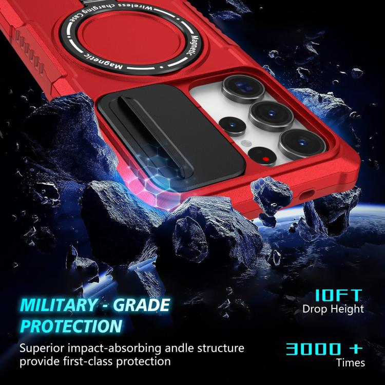 For Samsung Galaxy S25 Ultra 5G Sliding Camshield MagSafe Holder TPU Hybrid PC Phone Case(Red) - Galaxy S25 Ultra 5G Cases by PMC TechLife | Online Shopping South Africa | PMC TechLife | Buy Now Pay Later Mobicred