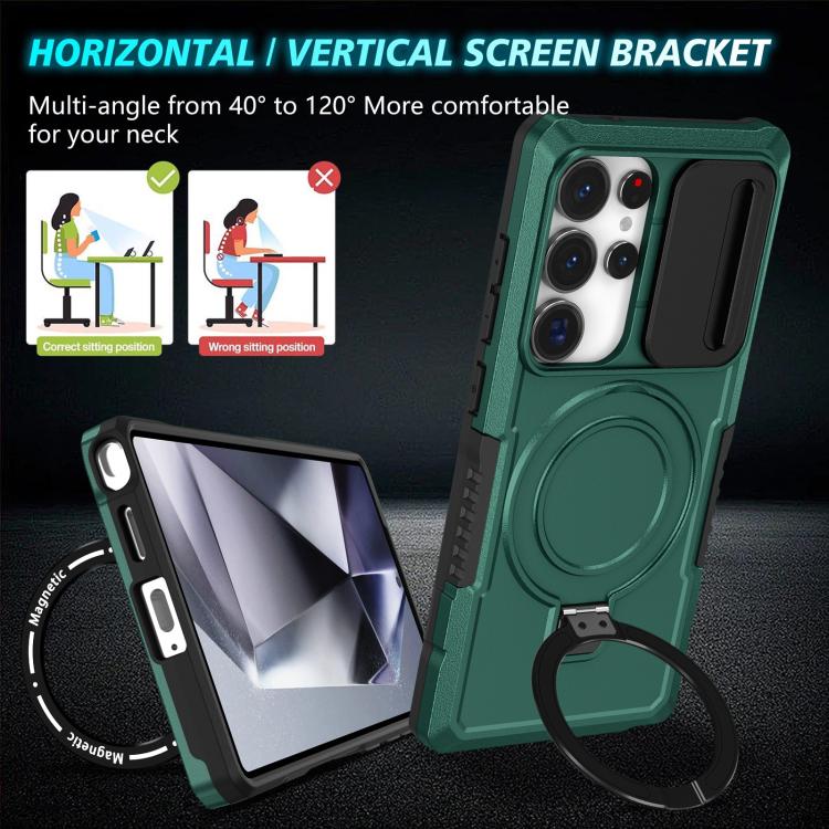 For Samsung Galaxy S25 Ultra 5G Sliding Camshield MagSafe Holder TPU Hybrid PC Phone Case(Deep Green) - Galaxy S25 Ultra 5G Cases by PMC TechLife | Online Shopping South Africa | PMC TechLife | Buy Now Pay Later Mobicred