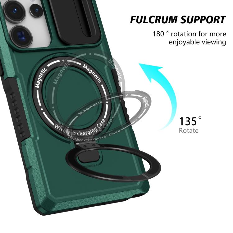 For Samsung Galaxy S25 Ultra 5G Sliding Camshield MagSafe Holder TPU Hybrid PC Phone Case(Deep Green) - Galaxy S25 Ultra 5G Cases by PMC TechLife | Online Shopping South Africa | PMC TechLife | Buy Now Pay Later Mobicred