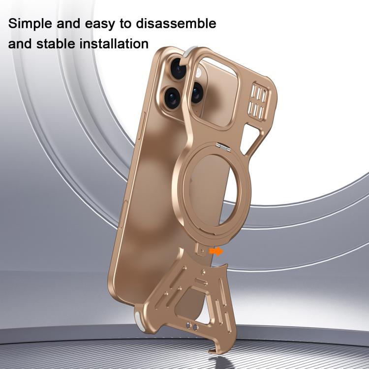 For iPhone 16 Pro Max Armor 360 Holder Frameless Alloy MagSafe Phone Case(Black) - iPhone 16 Pro Max Cases by PMc TechLife | Online Shopping South Africa | PMc TechLife | Buy Now Pay Later Mobicred