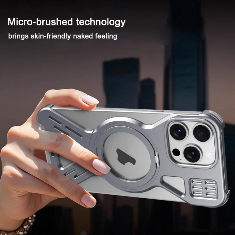 For iPhone 16 Pro Max Armor 360 Holder Frameless Alloy MagSafe Phone Case(Black) - iPhone 16 Pro Max Cases by PMc TechLife | Online Shopping South Africa | PMc TechLife | Buy Now Pay Later Mobicred