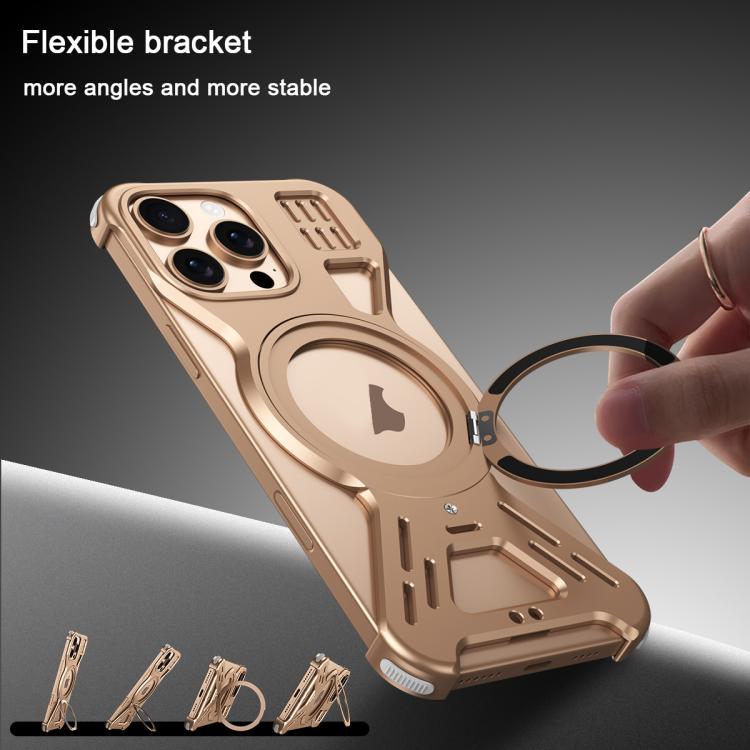 For iPhone 16 Pro Max Armor 360 Holder Frameless Alloy MagSafe Phone Case(Desert Gold) - iPhone 16 Pro Max Cases by PMc TechLife | Online Shopping South Africa | PMc TechLife | Buy Now Pay Later Mobicred