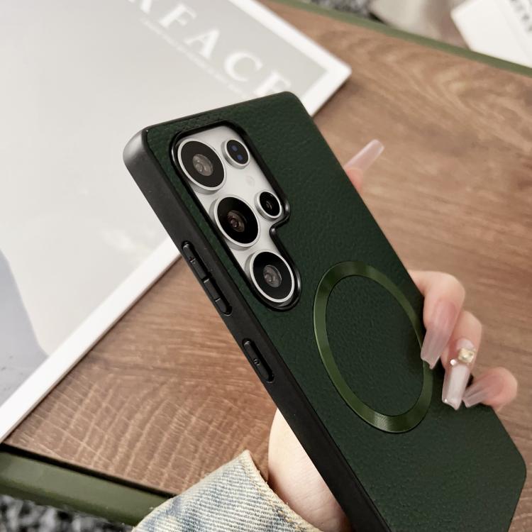 For Samsung Galaxy S25 Ultra 5G CD Magsafe Magnetic Litchi Texture Phone Case(Green) - Galaxy S25 Ultra 5G Cases by PMC TechLife | Online Shopping South Africa | PMC TechLife | Buy Now Pay Later Mobicred