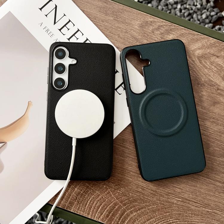 For Samsung Galaxy S25+ 5G Magsafe Magnetic Plain Leather Phone Case(White) - Galaxy S25+ 5G Cases by PMC TechLife | Online Shopping South Africa | PMC TechLife | Buy Now Pay Later Mobicred