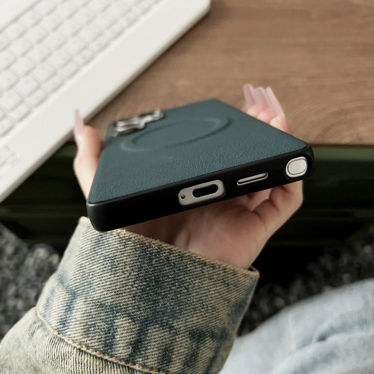 For Samsung Galaxy S25 Ultra 5G Magsafe Magnetic Plain Leather Phone Case(Dark Green) - Galaxy S25 Ultra 5G Cases by PMC TechLife | Online Shopping South Africa | PMC TechLife | Buy Now Pay Later Mobicred