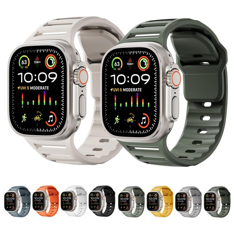 For Apple Watch 46mm / 49mm / 45mm / 44mm Single Nail Dual-Color Multi-hole Silicone Watch Band(Yellow) - free shipping - PMc TechLife - Order now!