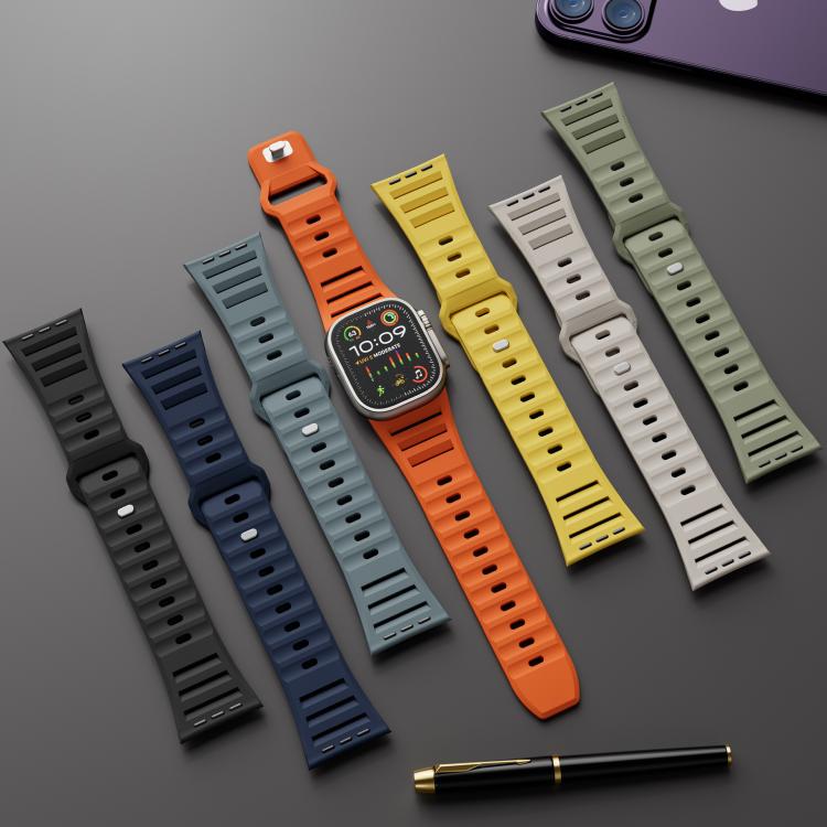 For Apple Watch 46mm / 49mm / 45mm / 44mm Single Nail Dual-Color Multi-hole Silicone Watch Band(Yellow) - free shipping - PMc TechLife - Order now!