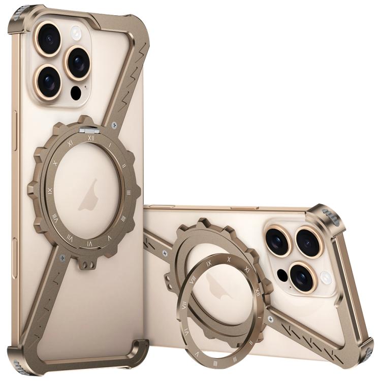For iPhone 16 Pro Z-shaped Frameless Metal 360 Holder MagSafe Phone Case(Desert Gold) - iPhone 16 Pro Cases by PMc TechLife | Online Shopping South Africa | PMc TechLife | Buy Now Pay Later Mobicred