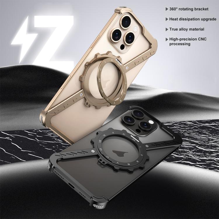 For iPhone 15 Pro Max Z-shaped Frameless Metal 360 Holder MagSafe Phone Case(Desert Gold) - iPhone 15 Pro Max Cases by PMc TechLife | Online Shopping South Africa | PMc TechLife | Buy Now Pay Later Mobicred