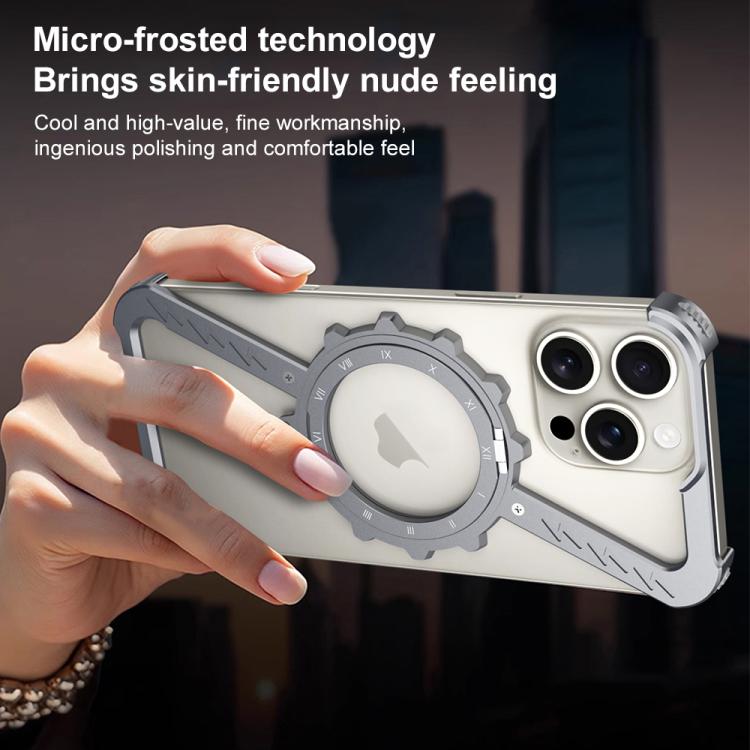 For iPhone 15 Pro Max Z-shaped Frameless Metal 360 Holder MagSafe Phone Case(Black) - iPhone 15 Pro Max Cases by PMc TechLife | Online Shopping South Africa | PMc TechLife | Buy Now Pay Later Mobicred
