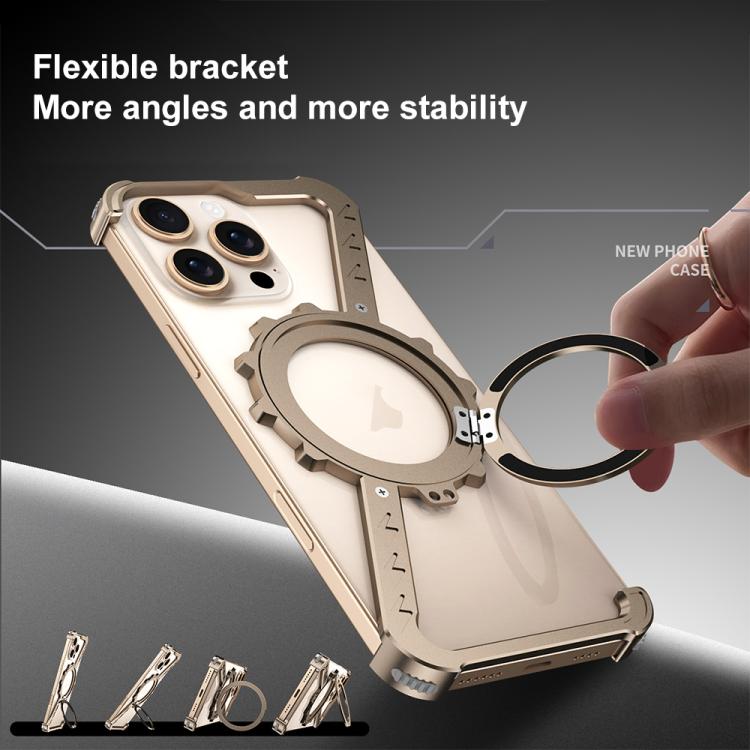 For iPhone 16 Pro Max Z-shaped Frameless Metal 360 Holder MagSafe Phone Case(Desert Gold) - iPhone 16 Pro Max Cases by PMc TechLife | Online Shopping South Africa | PMc TechLife | Buy Now Pay Later Mobicred