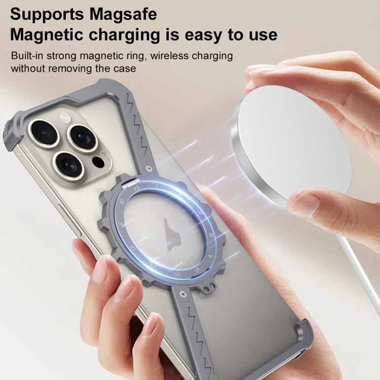 For iPhone 15 Pro Max Z-shaped Frameless Metal 360 Holder MagSafe Phone Case(Space Silver) - iPhone 15 Pro Max Cases by PMc TechLife | Online Shopping South Africa | PMc TechLife | Buy Now Pay Later Mobicred