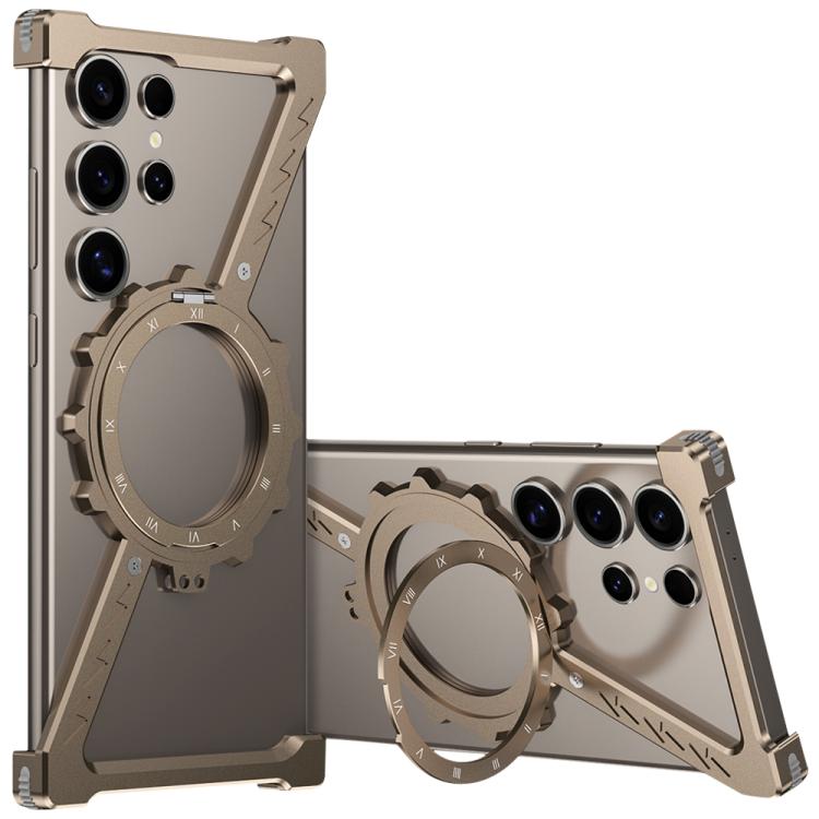 For Samsung Galaxy S24 Ultra 5G Z-shaped Frameless Metal 360 Holder MagSafe Phone Case(Desert Gold) - Galaxy S24 Ultra 5G Cases by PMc TechLife | Online Shopping South Africa | PMc TechLife | Buy Now Pay Later Mobicred