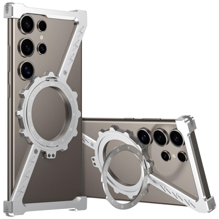 For Samsung Galaxy S23 Ultra 5G Z-shaped Frameless Metal 360 Holder MagSafe Phone Case(Space Silver) - Galaxy S23 Ultra 5G Cases by PMc TechLife | Online Shopping South Africa | PMc TechLife | Buy Now Pay Later Mobicred
