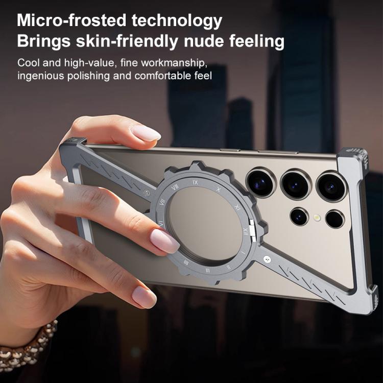 For Samsung Galaxy S23 Ultra 5G Z-shaped Frameless Metal 360 Holder MagSafe Phone Case(Space Silver) - Galaxy S23 Ultra 5G Cases by PMc TechLife | Online Shopping South Africa | PMc TechLife | Buy Now Pay Later Mobicred