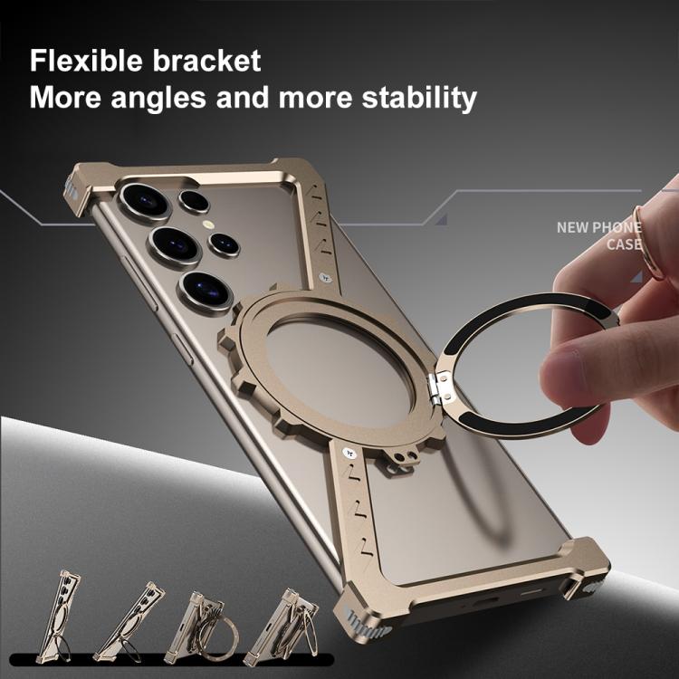 For Samsung Galaxy S22 Ultra 5G Z-shaped Frameless Metal 360 Holder MagSafe Phone Case(Desert Gold) - Galaxy S22 Ultra 5G Cases by PMc TechLife | Online Shopping South Africa | PMc TechLife | Buy Now Pay Later Mobicred