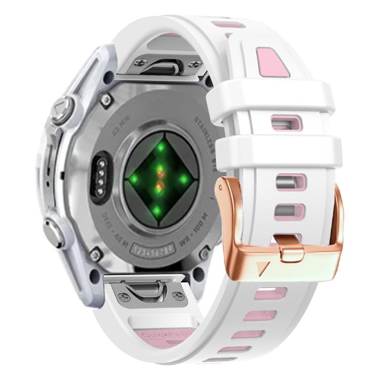 For Garmin Fenix 8 AMOLED 43mm Rose Gold Steel Buckle Quick Release Silicone Watch Band(White Pink) - free shipping - PMC TechLife - Order now!