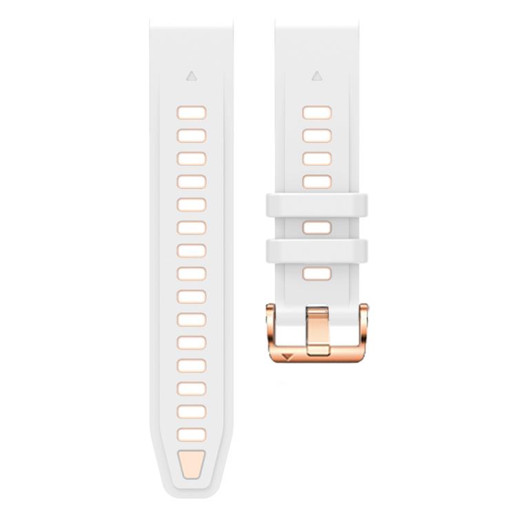 For Garmin Fenix 8 AMOLED 43mm Rose Gold Steel Buckle Quick Release Silicone Watch Band(White Khaki) - free shipping - PMC TechLife - Order now!