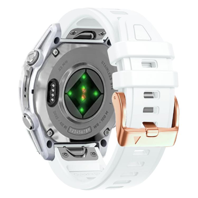 For Garmin Fenix 8 AMOLED 43mm Rose Gold Steel Buckle Quick Release Silicone Watch Band(White) - free shipping - PMC TechLife - Order now!