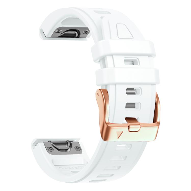 For Garmin Fenix 8 AMOLED 43mm Rose Gold Steel Buckle Quick Release Silicone Watch Band(White) - free shipping - PMC TechLife - Order now!
