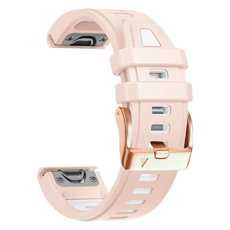 For Garmin Fenix 8 AMOLED 43mm Rose Gold Steel Buckle Quick Release Silicone Watch Band(Khaki White) - free shipping - PMC TechLife - Order now!