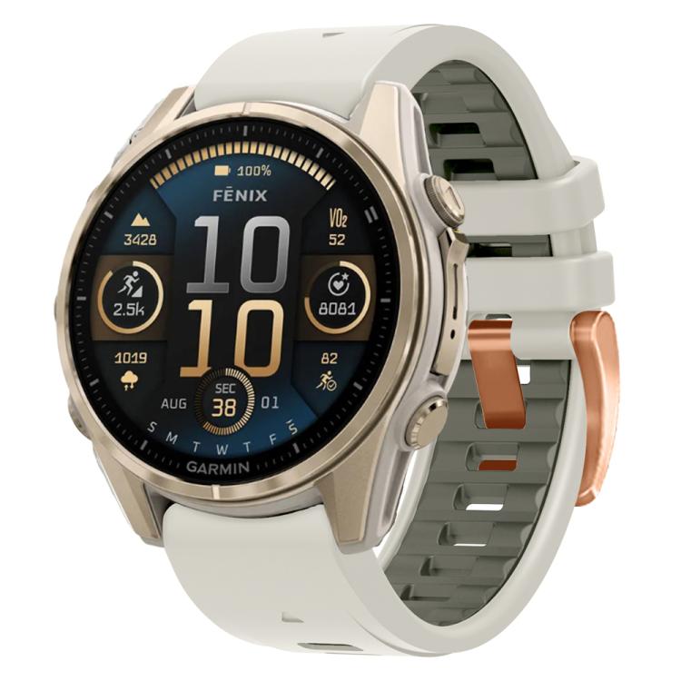 For Garmin Fenix 8 AMOLED 43mm Rose Gold Steel Buckle Quick Release Silicone Watch Band(Sand Gray) - free shipping - PMC TechLife - Order now!