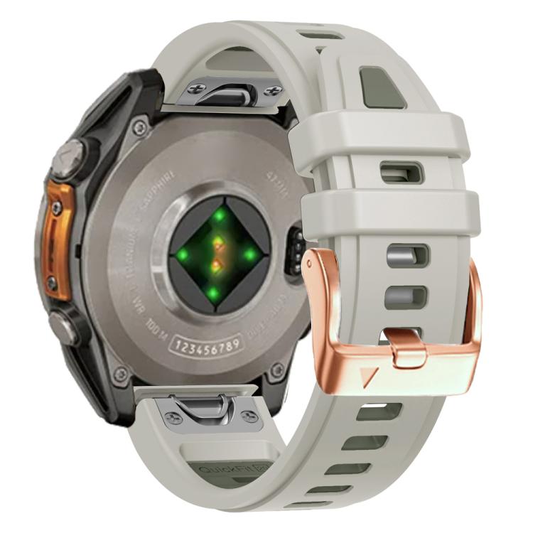 For Garmin Fenix 8 AMOLED 43mm Rose Gold Steel Buckle Quick Release Silicone Watch Band(Sand Gray) - free shipping - PMC TechLife - Order now!
