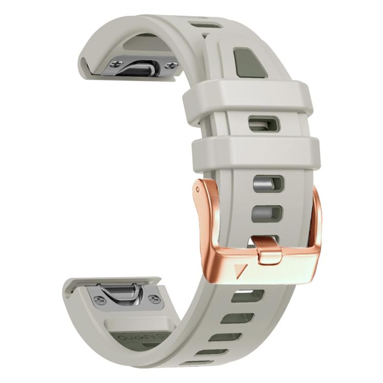 For Garmin Fenix 8 AMOLED 43mm Rose Gold Steel Buckle Quick Release Silicone Watch Band(Sand Gray) - free shipping - PMC TechLife - Order now!