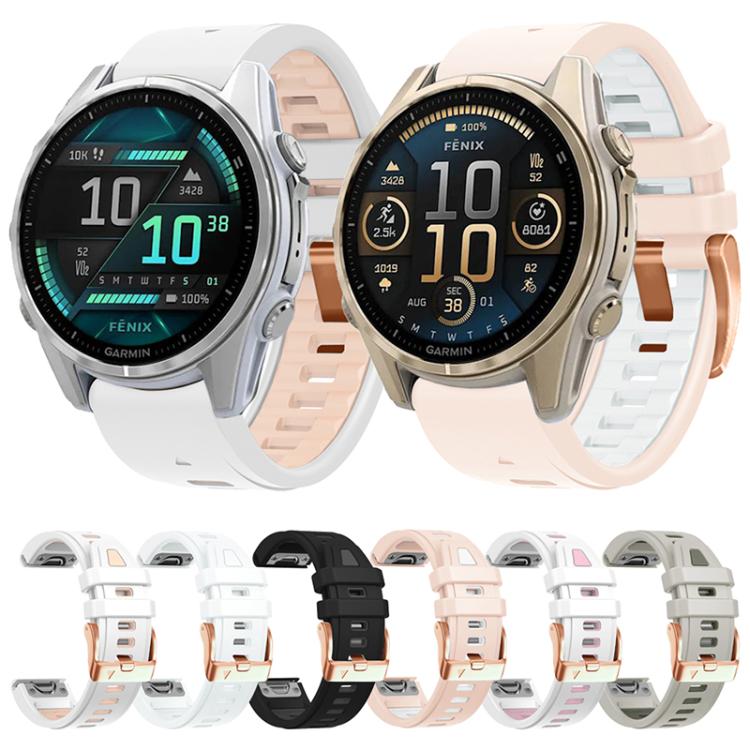For Garmin Fenix 8 AMOLED 43mm Rose Gold Steel Buckle Quick Release Silicone Watch Band(Sand Gray) - free shipping - PMC TechLife - Order now!