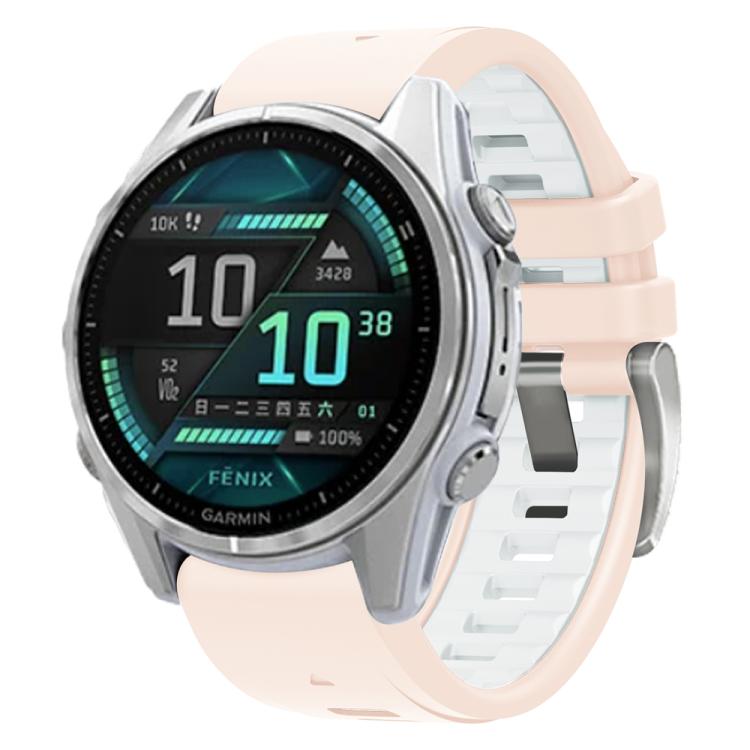 For Garmin Fenix 8 AMOLED 43mm Silver Steel Buckle Quick Release Silicone Watch Band(Khaki White) - free shipping - PMC TechLife - Order now!