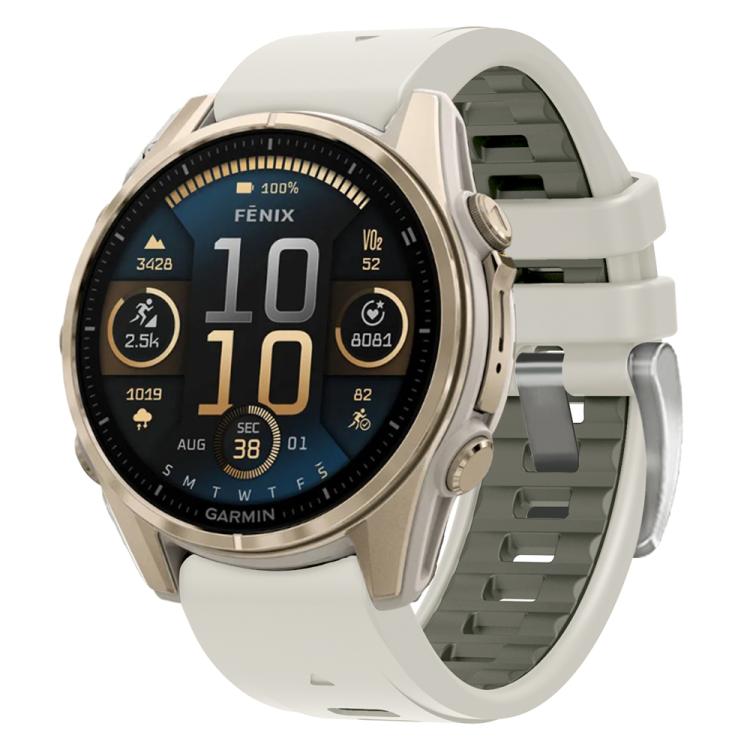 For Garmin Fenix 8 AMOLED 43mm Silver Steel Buckle Quick Release Silicone Watch Band(Sand Gray) - free shipping - PMC TechLife - Order now!