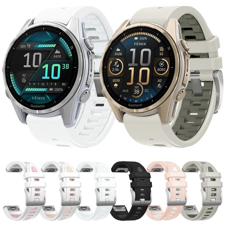 For Garmin Fenix 8 AMOLED 43mm Silver Steel Buckle Quick Release Silicone Watch Band(White Khaki) - free shipping - PMC TechLife - Order now!